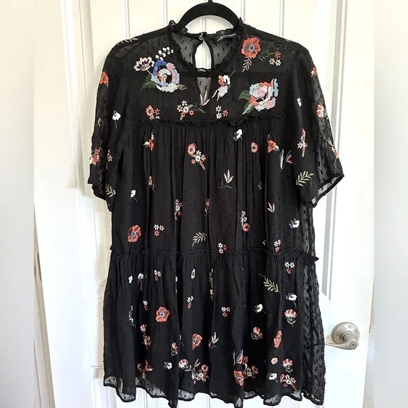 Zara | Dresses | Zara Floral Embroidered Dress | Poshmark